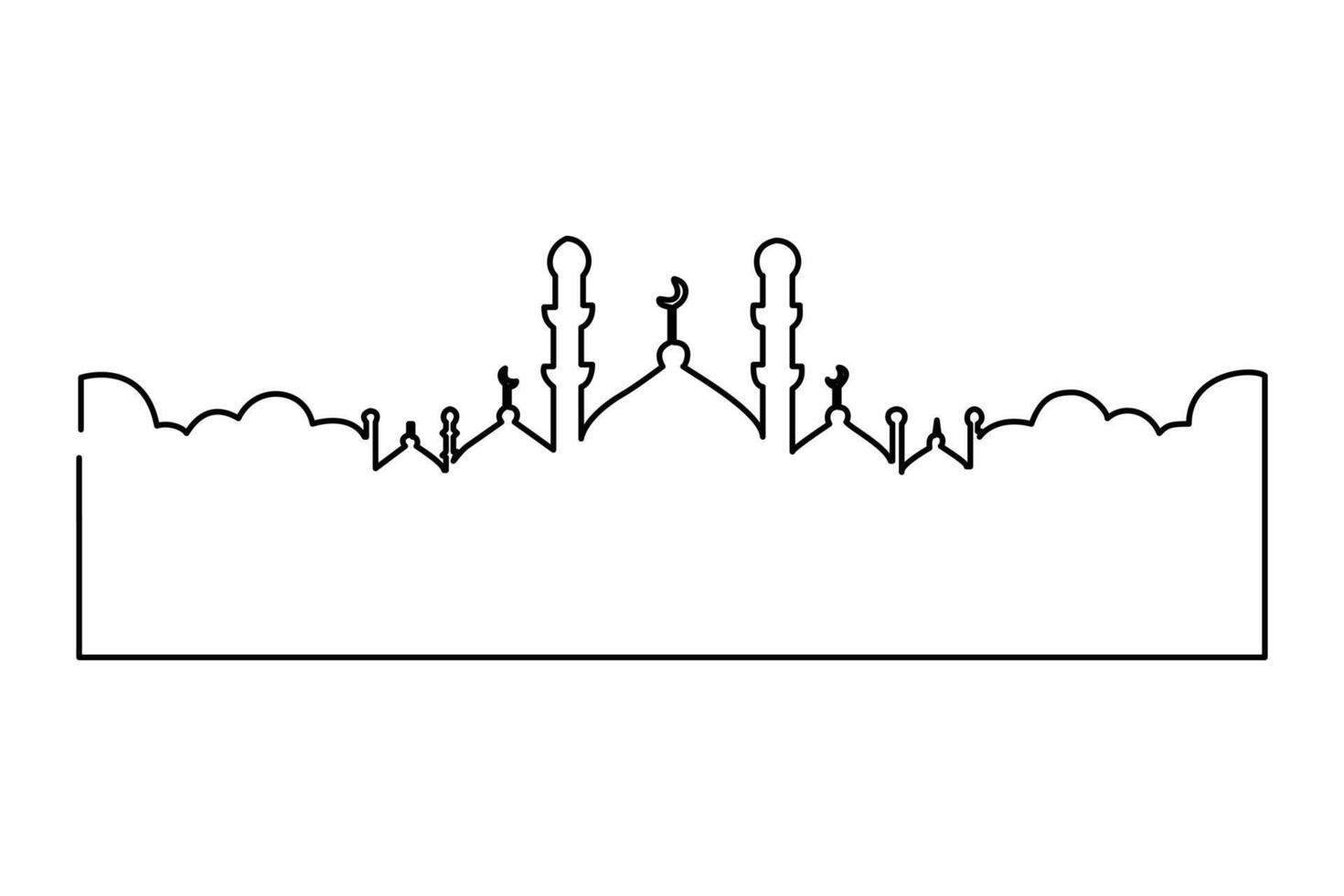 Continuous one line drawing Ramadan kareem symbol. mosque line concept. Eid Mubarak, Eid Fitr vector minimalist design islamic mosque outline ornament background.