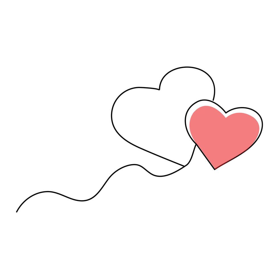 Heart continuous one line art drawing color shape Love sign outline Vector illustration