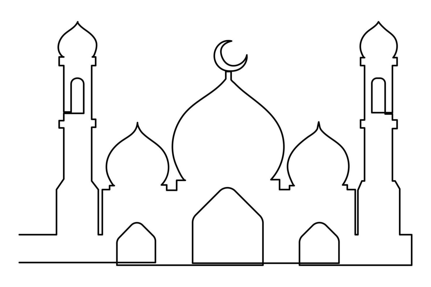 Continuous one line drawing Ramadan kareem symbol. mosque line concept. Eid Mubarak, Eid Fitr vector minimalist design islamic mosque outline ornament background.