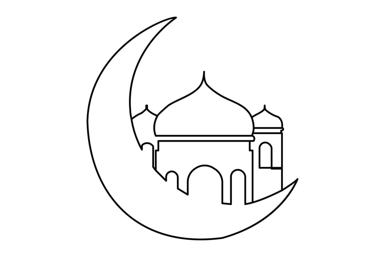 Continuous one line drawing Ramadan kareem symbol. mosque line concept. Eid Mubarak, Eid Fitr vector minimalist design islamic mosque outline ornament background.