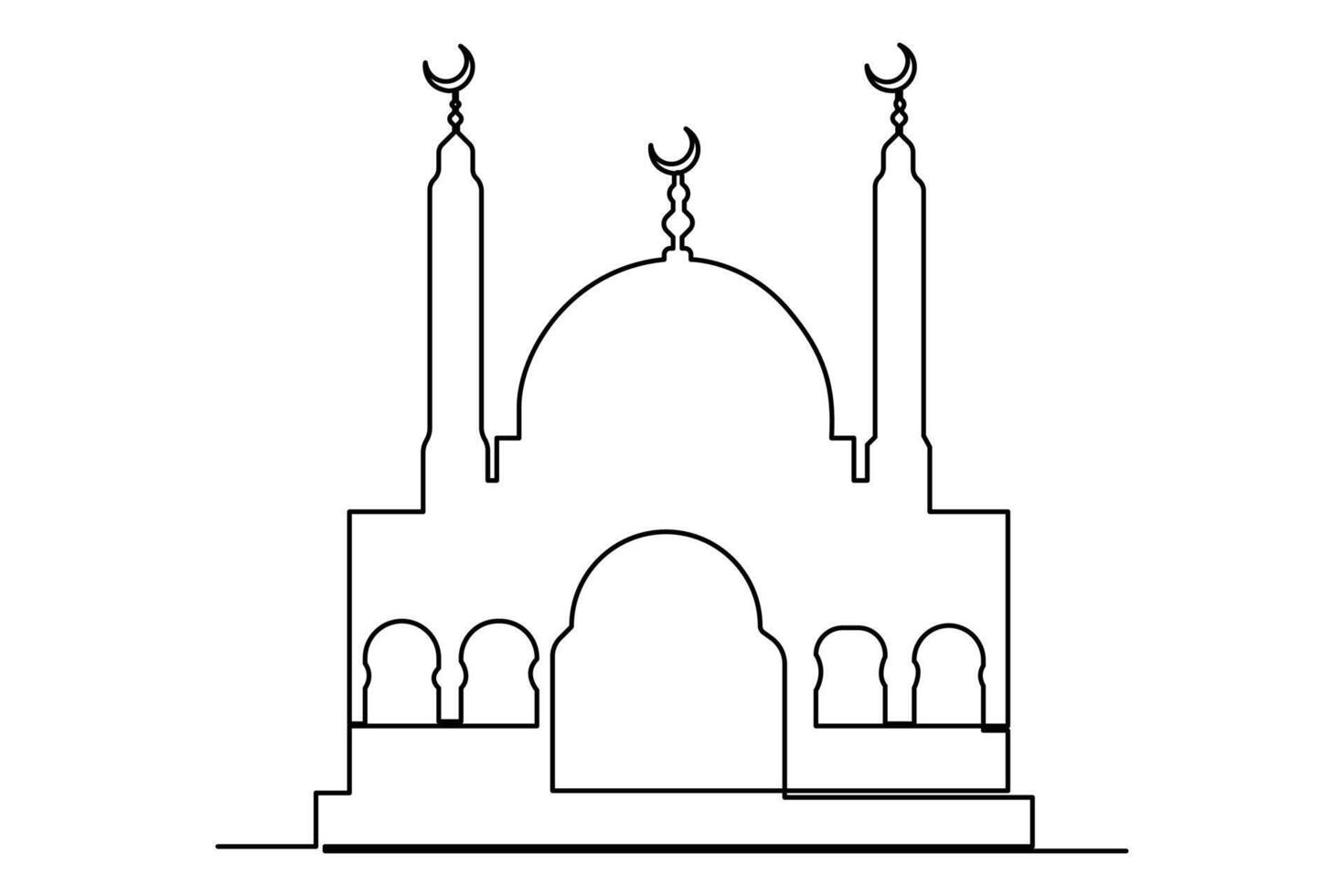 Continuous one line drawing Ramadan kareem symbol. mosque line concept. Eid Mubarak, Eid Fitr vector minimalist design islamic mosque outline ornament background.