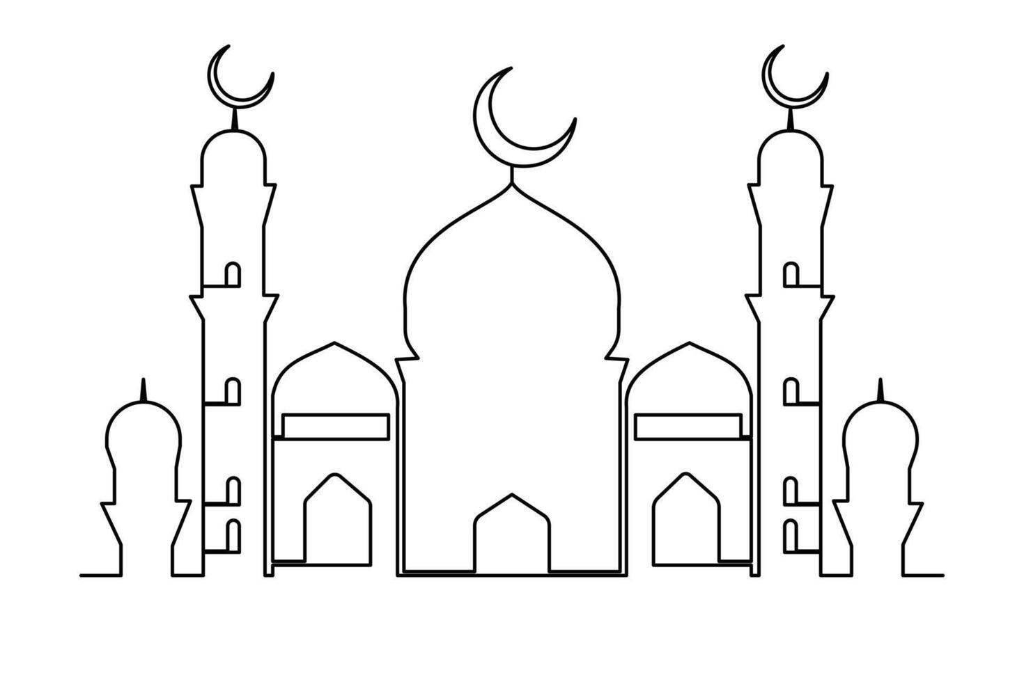 Continuous one line drawing Ramadan kareem symbol. mosque line concept. Eid Mubarak, Eid Fitr vector minimalist design islamic mosque outline ornament background.