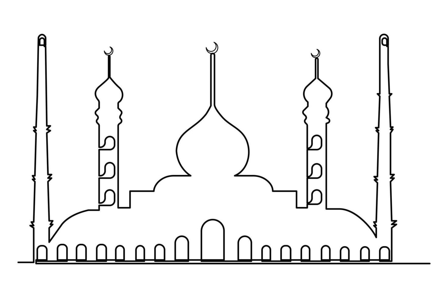 Continuous one line drawing Ramadan kareem symbol. mosque line concept. Eid Mubarak, Eid Fitr vector minimalist design islamic mosque outline ornament background.
