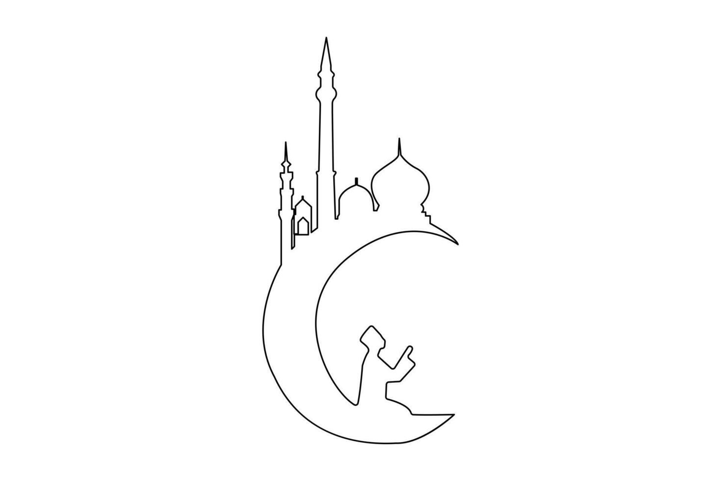 Continuous one line drawing Ramadan kareem symbol. mosque line concept. Eid Mubarak, Eid Fitr vector minimalist design islamic mosque outline ornament background.