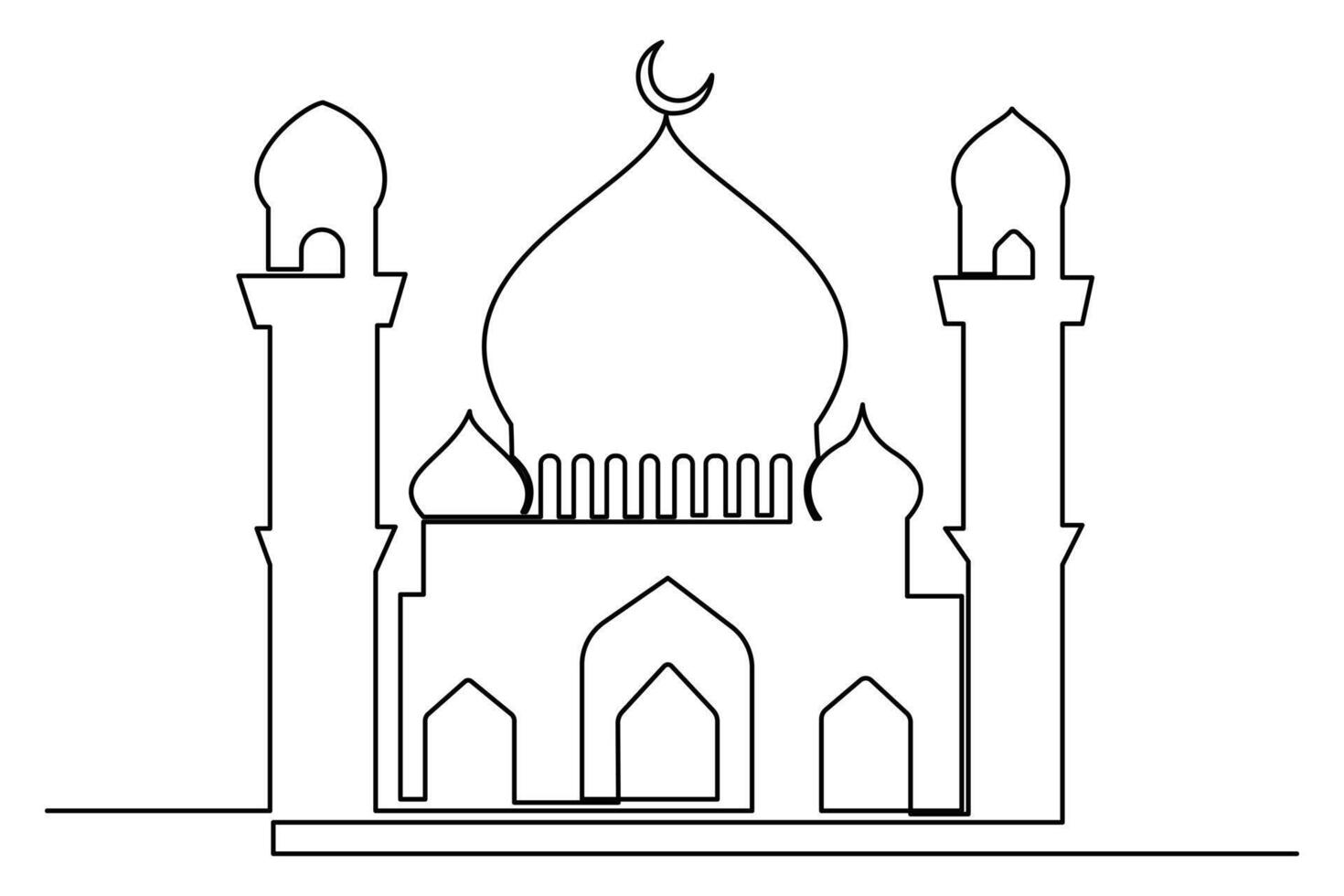 Continuous one line drawing Ramadan kareem symbol. mosque line concept. Eid Mubarak, Eid Fitr vector minimalist design islamic mosque outline ornament background.