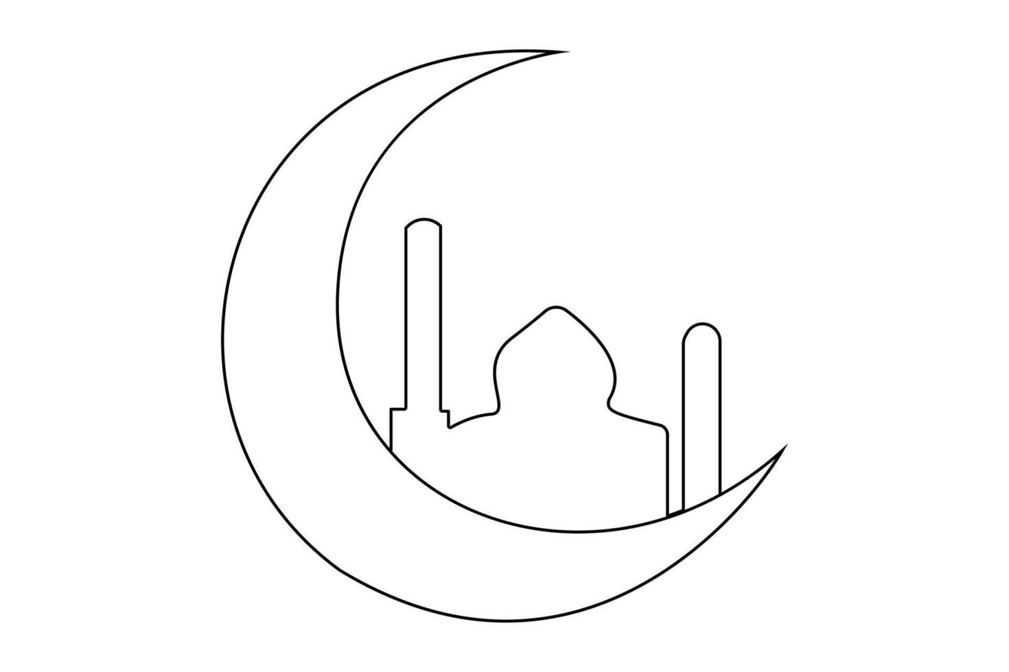 Continuous one line drawing Ramadan kareem symbol. mosque line concept. Eid Mubarak, Eid Fitr vector minimalist design islamic mosque outline ornament background.