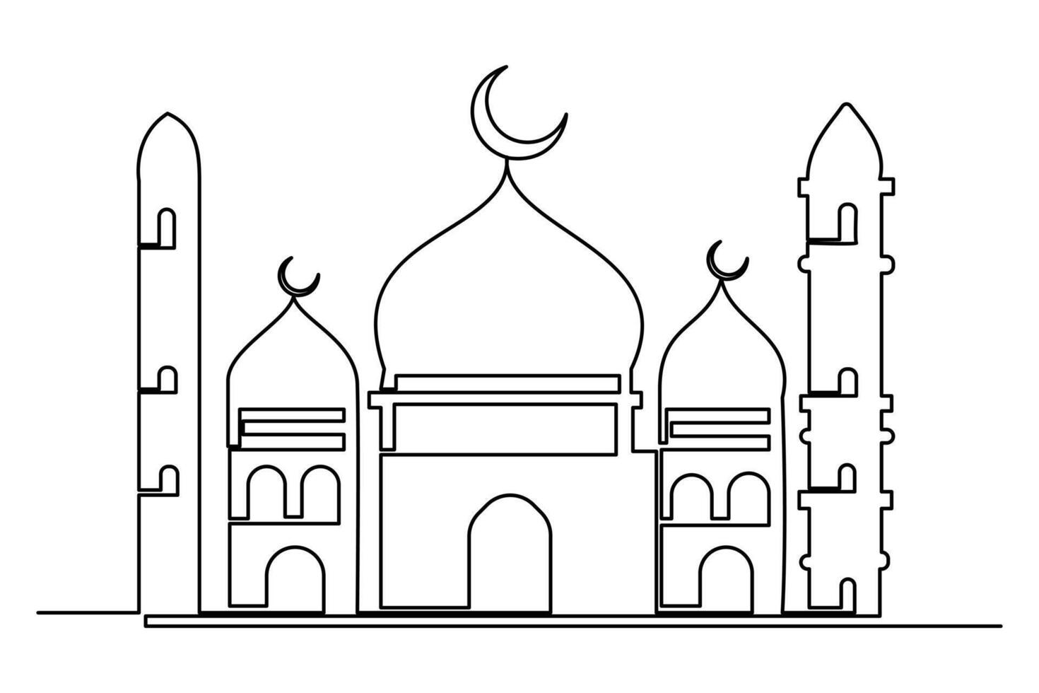 Continuous one line drawing Ramadan kareem symbol. mosque line concept. Eid Mubarak, Eid Fitr vector minimalist design islamic mosque outline ornament background.