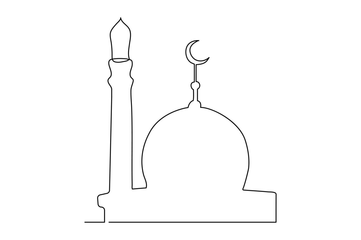 Continuous one line drawing Ramadan kareem symbol. mosque line concept. Eid Mubarak, Eid Fitr vector minimalist design islamic mosque outline ornament background.