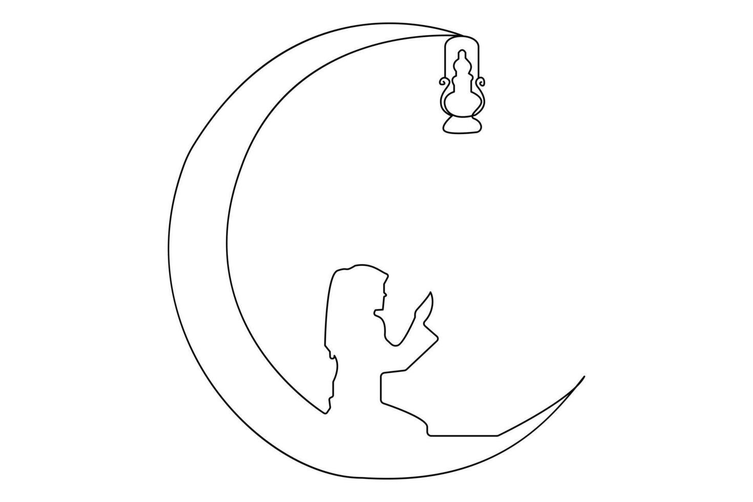 Continuous one line drawing Ramadan kareem symbol. mosque line concept. Eid Mubarak, Eid Fitr vector minimalist design islamic mosque outline ornament background.