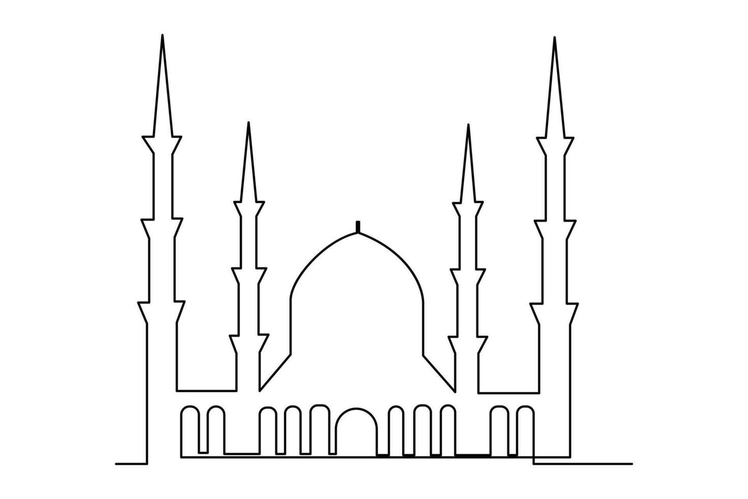 Continuous one line drawing Ramadan kareem symbol. mosque line concept. Eid Mubarak, Eid Fitr vector minimalist design islamic mosque outline ornament background.