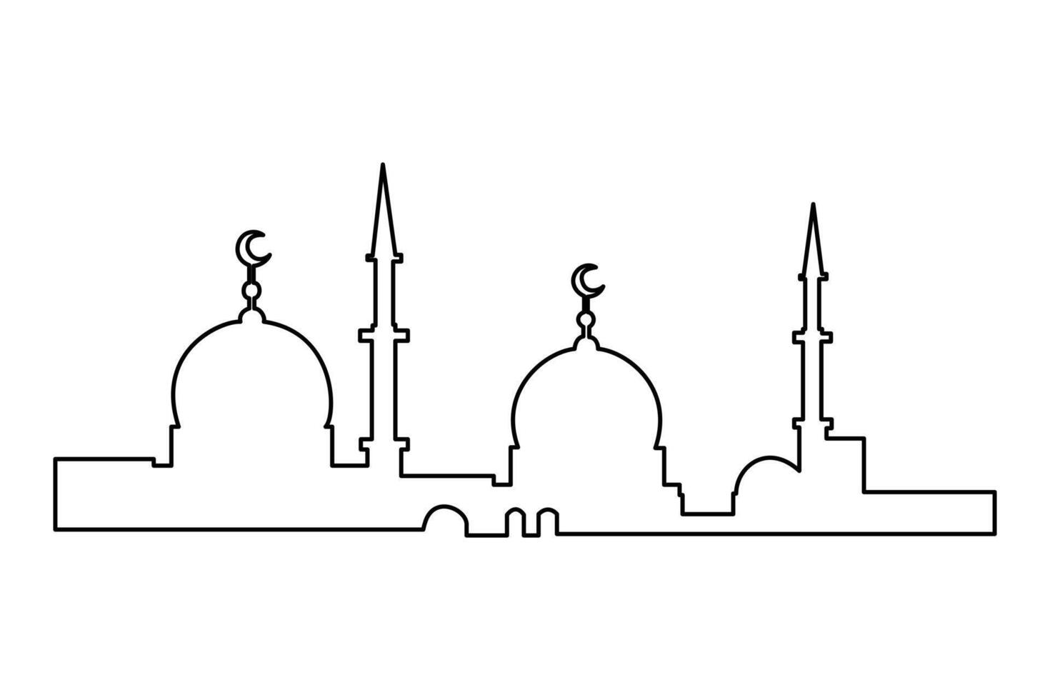 Continuous one line drawing Ramadan kareem symbol. mosque line concept. Eid Mubarak, Eid Fitr vector minimalist design islamic mosque outline ornament background.