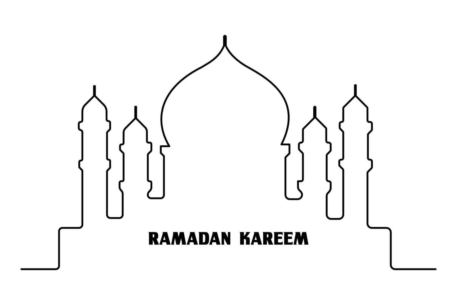 Continuous one line drawing Ramadan kareem symbol. mosque line concept. Eid Mubarak, Eid Fitr vector minimalist design islamic mosque outline ornament background.