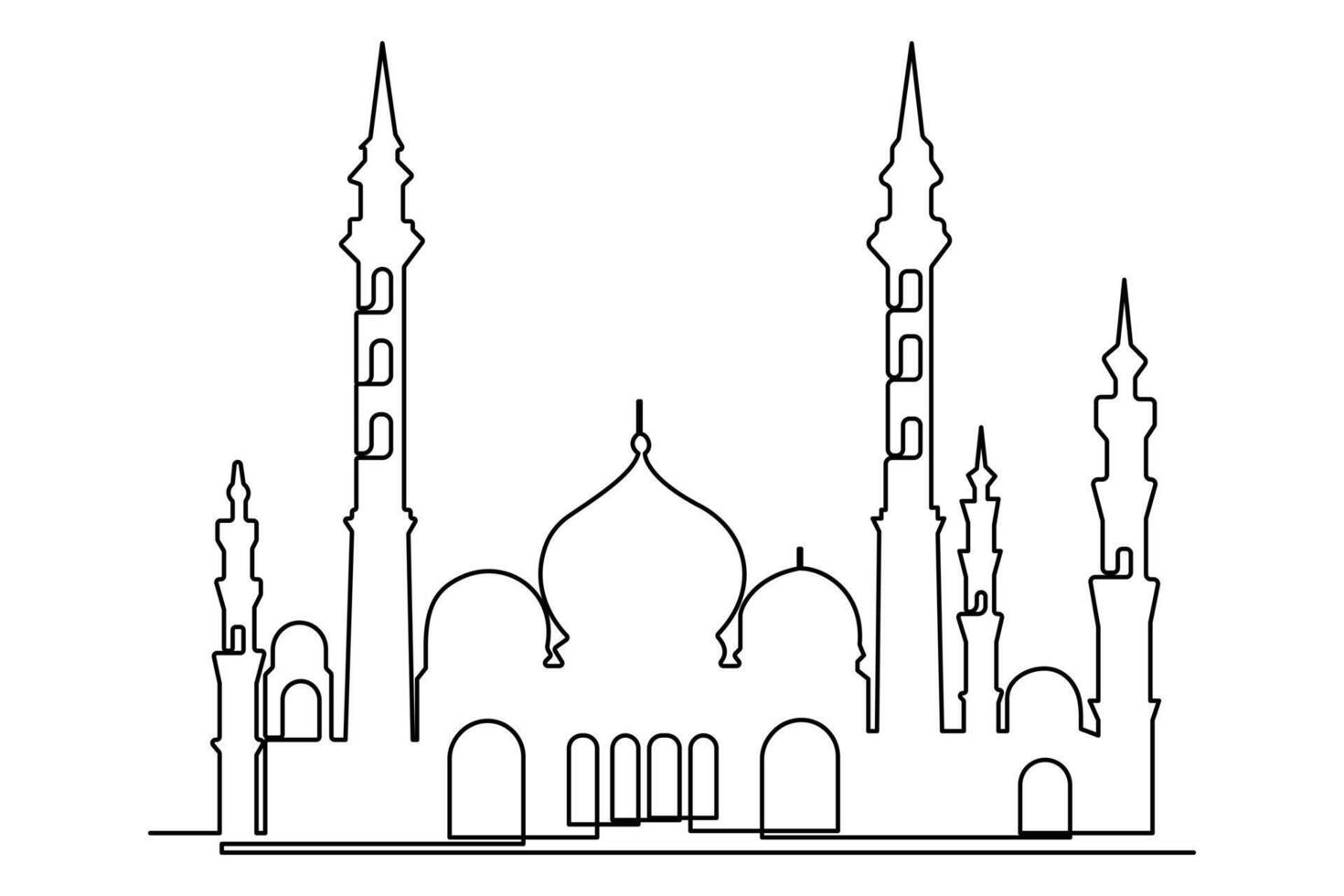 Continuous one line drawing Ramadan kareem symbol. mosque line concept. Eid Mubarak, Eid Fitr vector minimalist design islamic mosque outline ornament background.