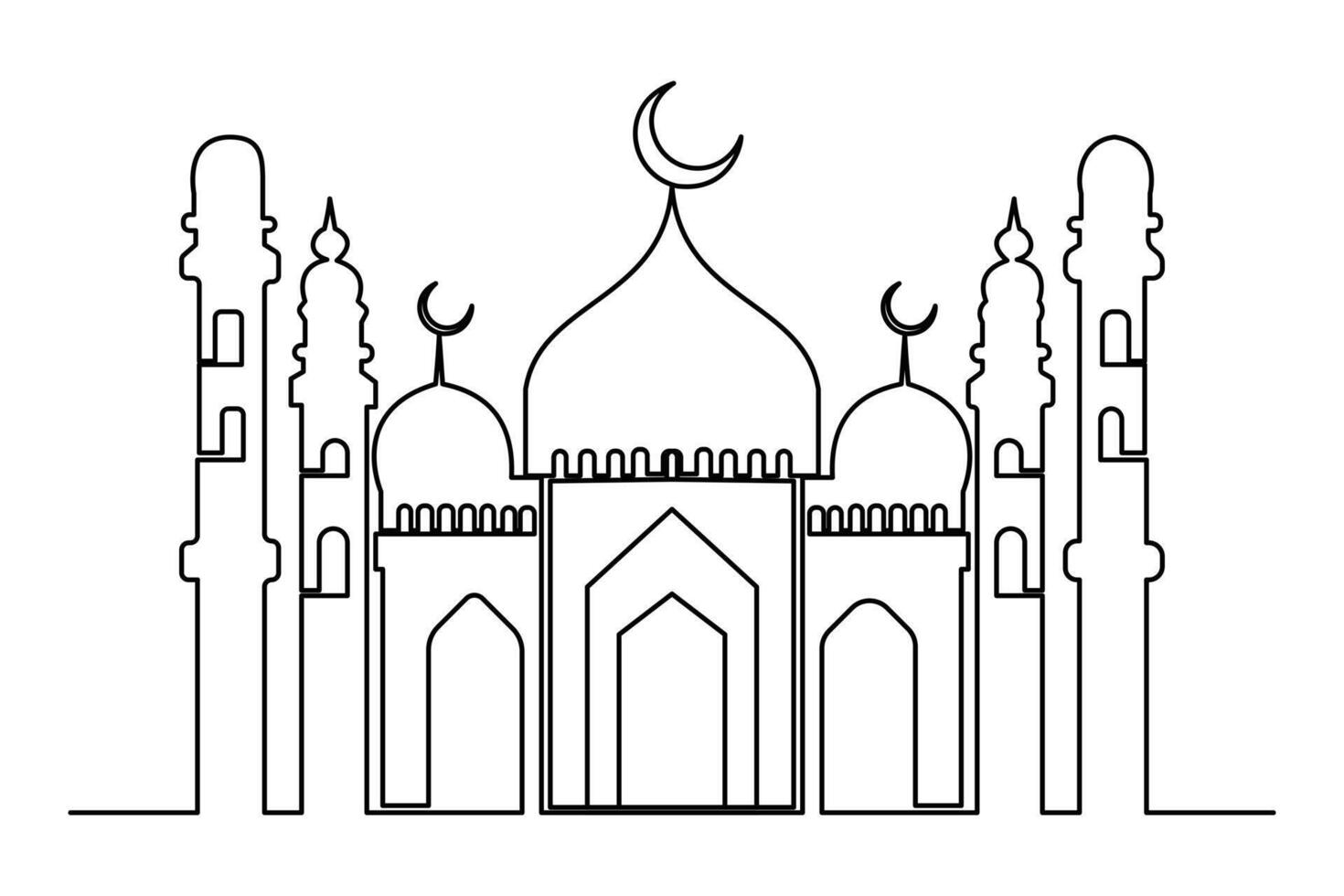 Continuous one line drawing Ramadan kareem symbol. mosque line concept. Eid Mubarak, Eid Fitr vector minimalist design islamic mosque outline ornament background.