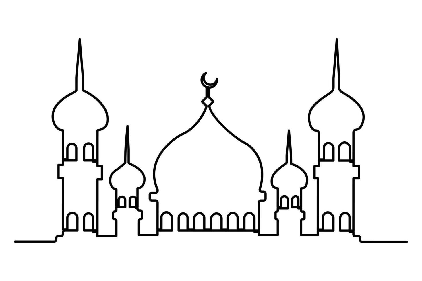 Continuous one line drawing Ramadan kareem symbol. mosque line concept. Eid Mubarak, Eid Fitr vector minimalist design islamic mosque outline ornament background.