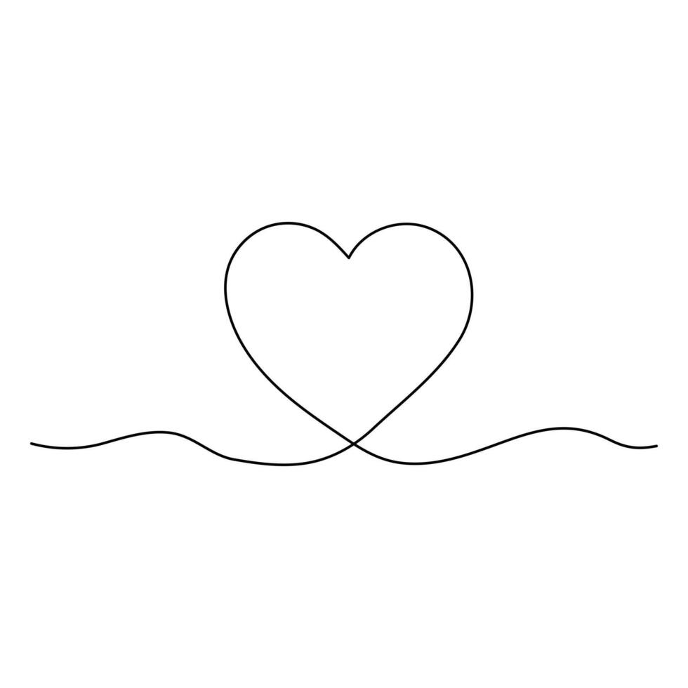 Heart continuous one line art drawing color shape Love sign outline Vector illustration