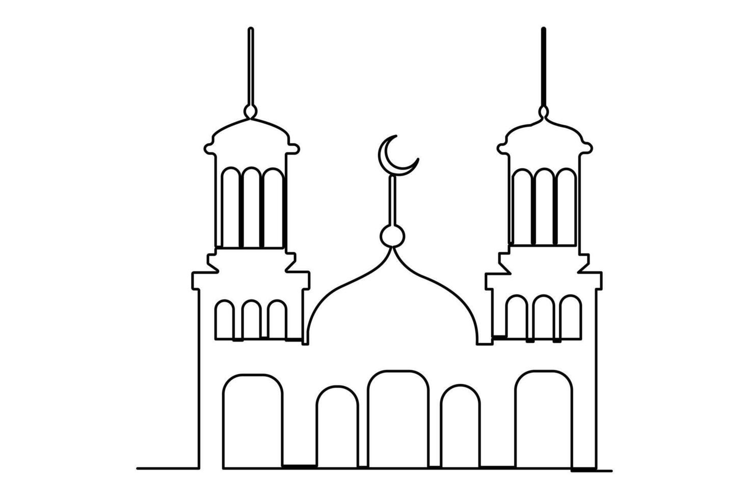 Continuous one line drawing Ramadan kareem symbol. mosque line concept. Eid Mubarak, Eid Fitr vector minimalist design islamic mosque outline ornament background.