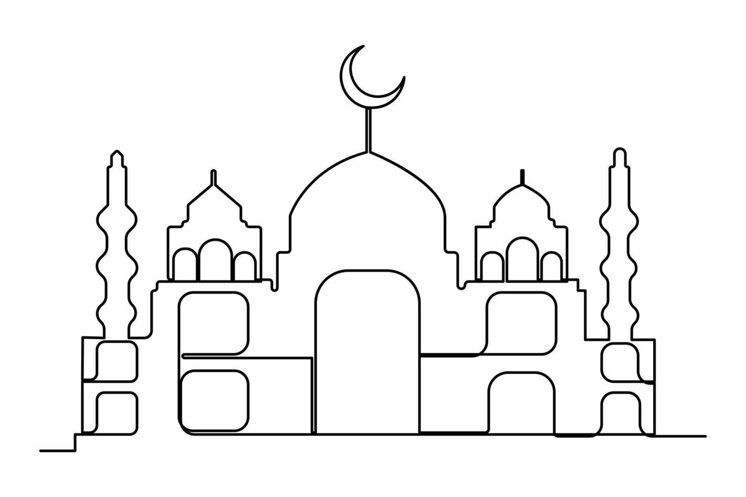 Continuous one line drawing Ramadan kareem symbol. mosque line concept. Eid Mubarak, Eid Fitr vector minimalist design islamic mosque outline ornament background.