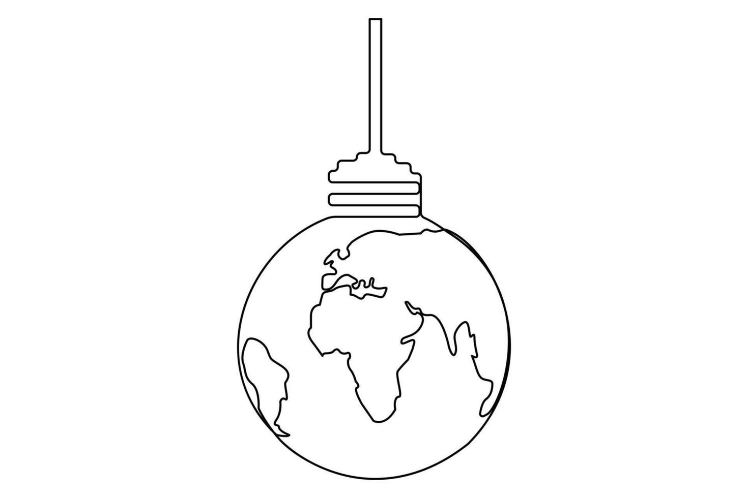 Continuous one line Earth globe inside lightbulb and earth hour outline vector art illustration. Vector Concept of Eco innovation