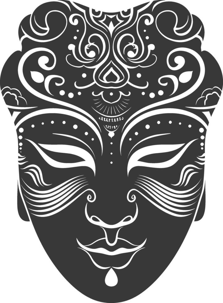 AI generated Silhouette Japanese Traditional Mask black color only vector