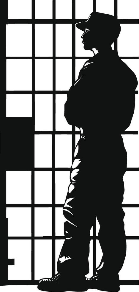 AI generated Silhouette prisoner in jail black color only full body vector