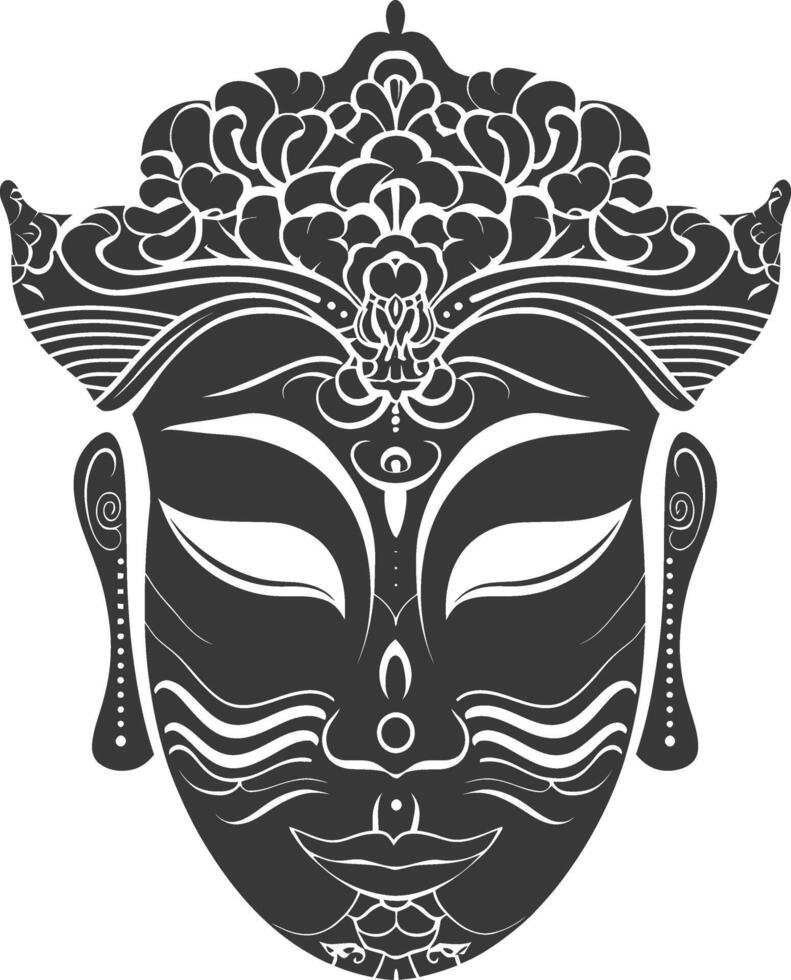 AI generated Silhouette Japanese Traditional Mask black color only vector