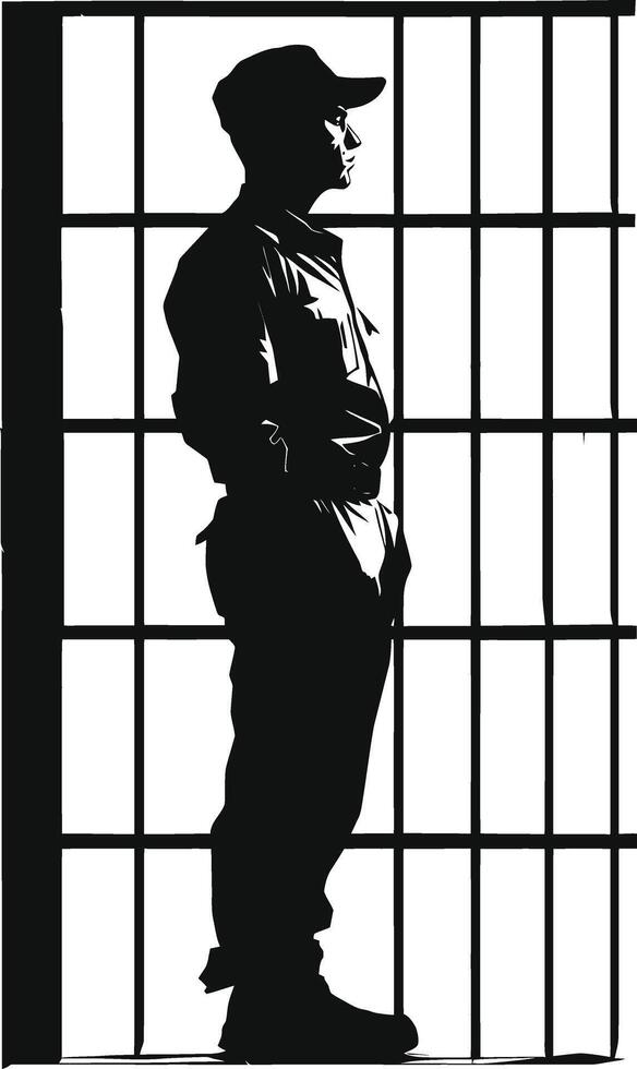 AI generated Silhouette prisoner in jail black color only full body vector