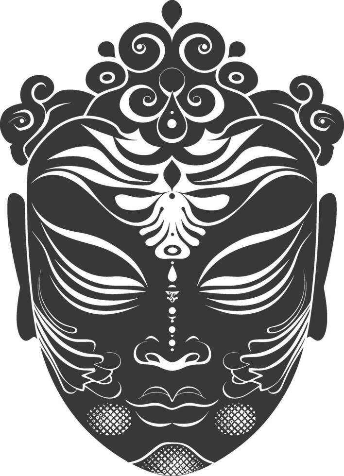 AI generated Silhouette Japanese Traditional Mask black color only vector