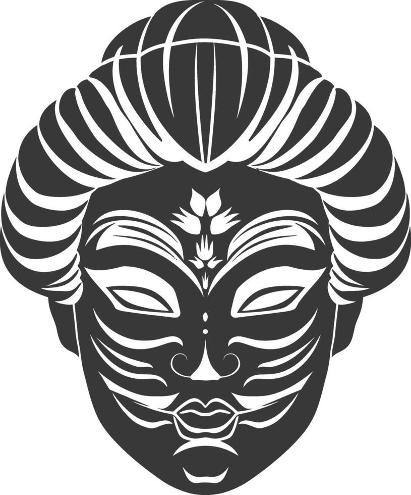 AI generated Silhouette Japanese Traditional Mask black color only vector
