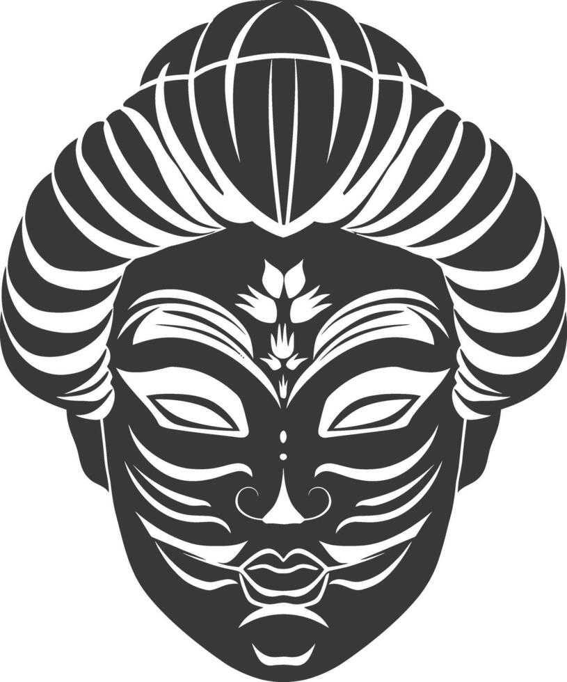 AI generated Silhouette Japanese Traditional Mask black color only vector