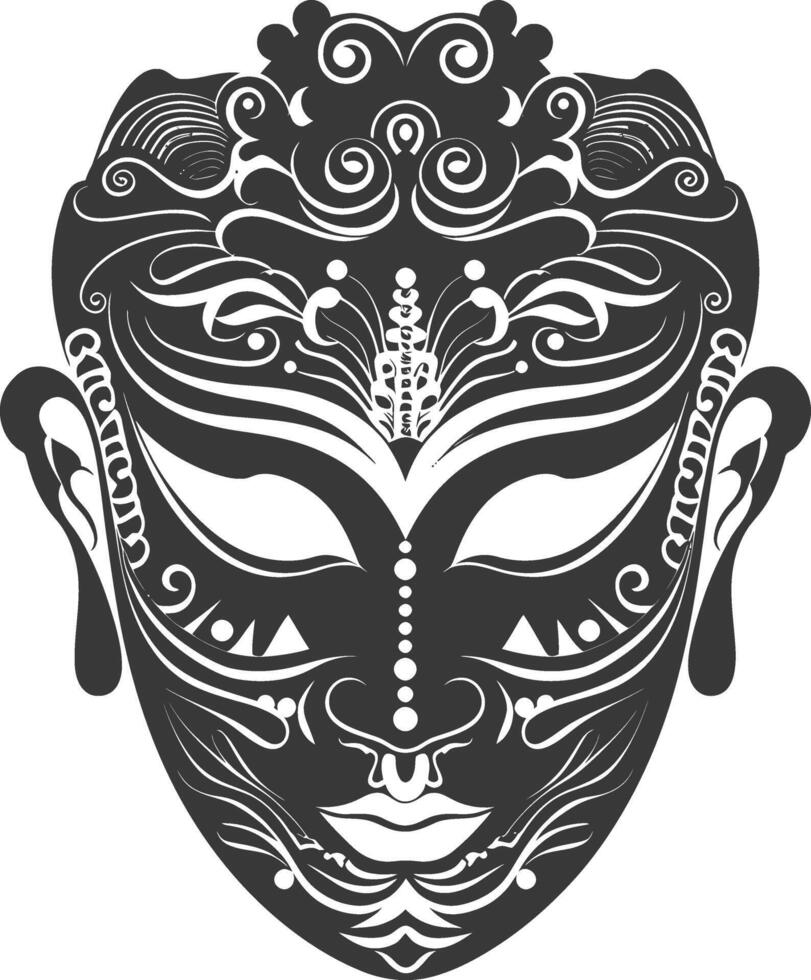 AI generated Silhouette Japanese Traditional Mask black color only vector