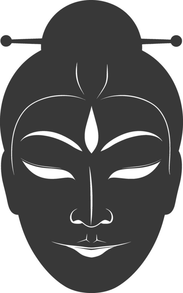 AI generated Silhouette Japanese Traditional Mask black color only vector