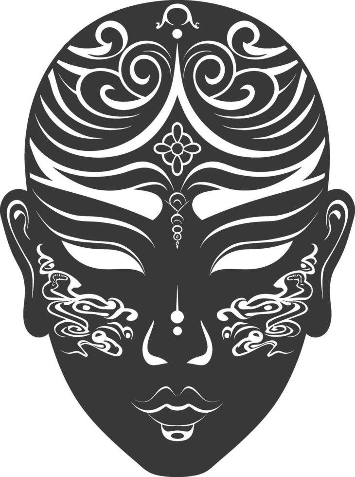 AI generated Silhouette Japanese Traditional Mask black color only vector