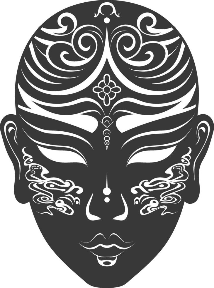 AI generated Silhouette Japanese Traditional Mask black color only vector