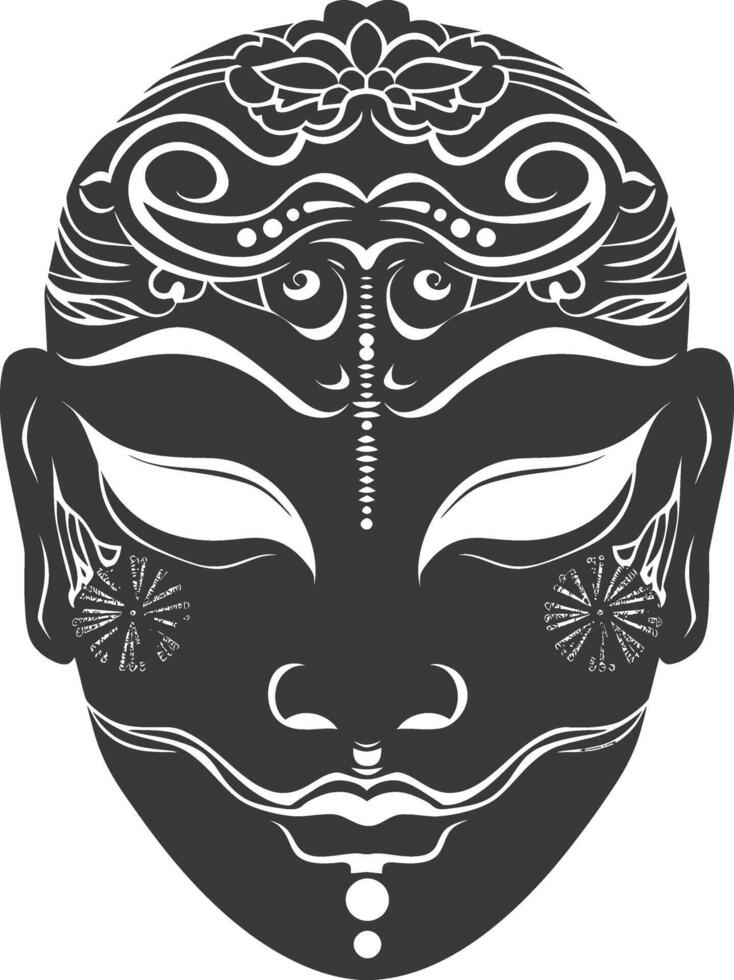 AI generated Silhouette Japanese Traditional Mask black color only vector