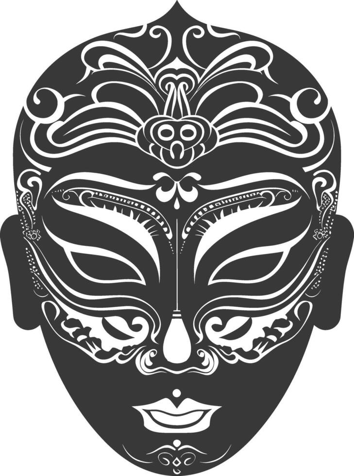 AI generated Silhouette Japanese Traditional Mask black color only vector