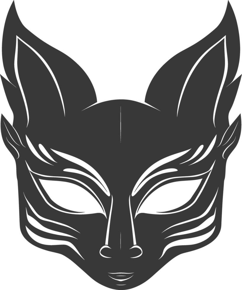 AI generated Silhouette Japanese Traditional Mask black color only vector