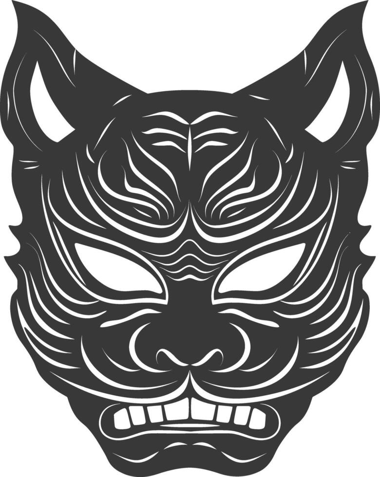 AI generated Silhouette Japanese Traditional Mask black color only vector