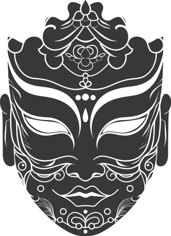 AI generated Silhouette Japanese Traditional Mask black color only vector