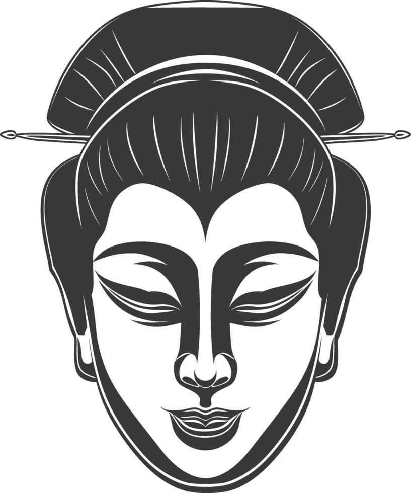 AI generated Silhouette Japanese Traditional Mask black color only vector