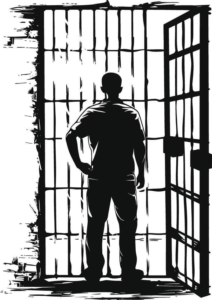 AI generated Silhouette prisoner in jail black color only full body vector