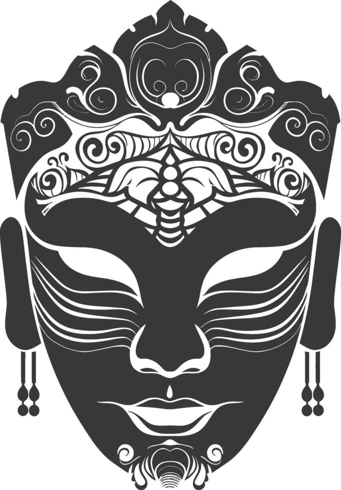 AI generated Silhouette Japanese Traditional Mask black color only vector