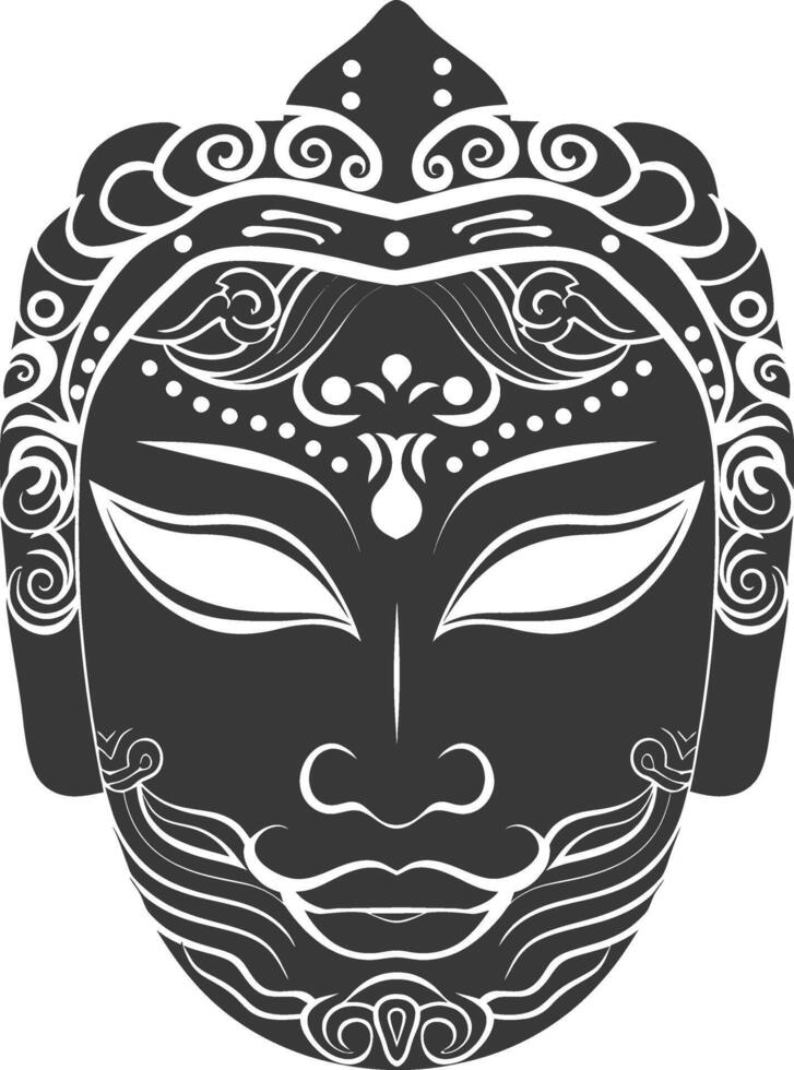 AI generated Silhouette Japanese Traditional Mask black color only vector
