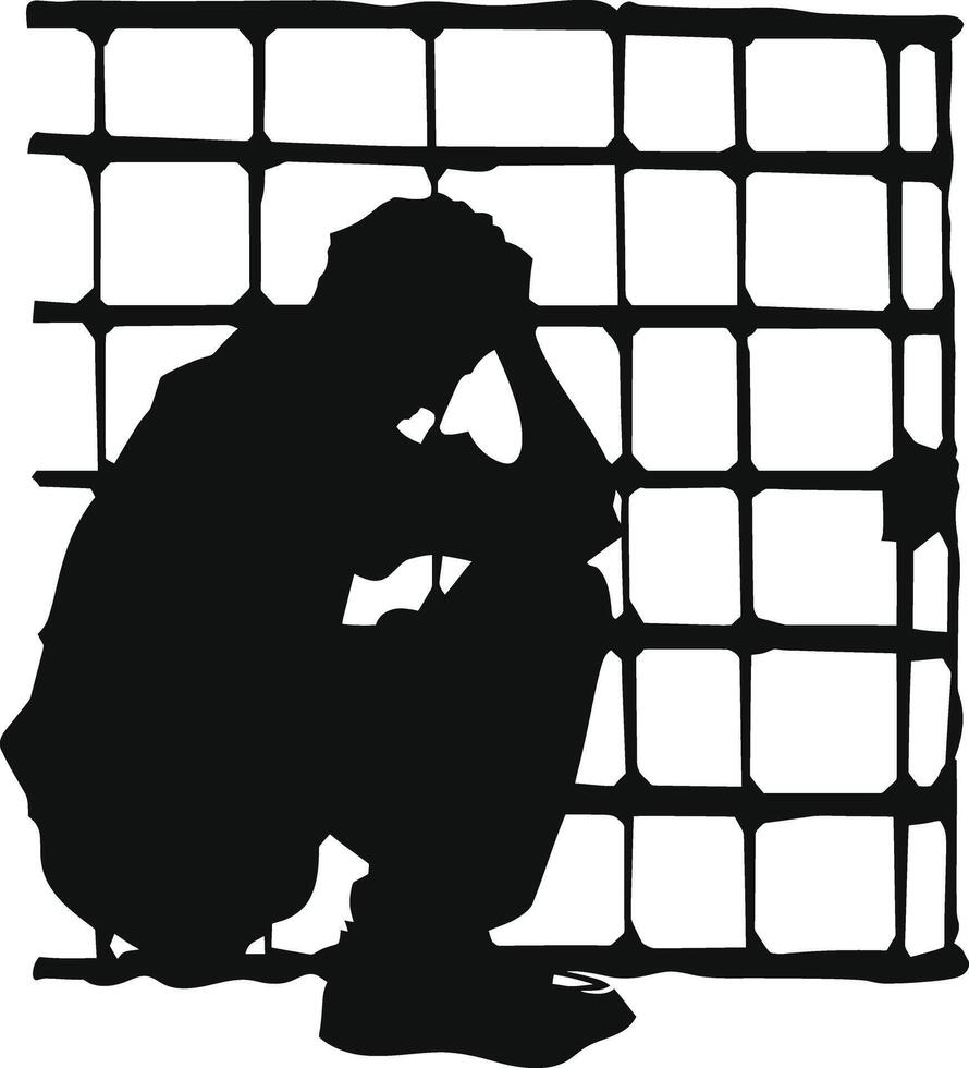 AI generated Silhouette prisoner in jail black color only full body vector