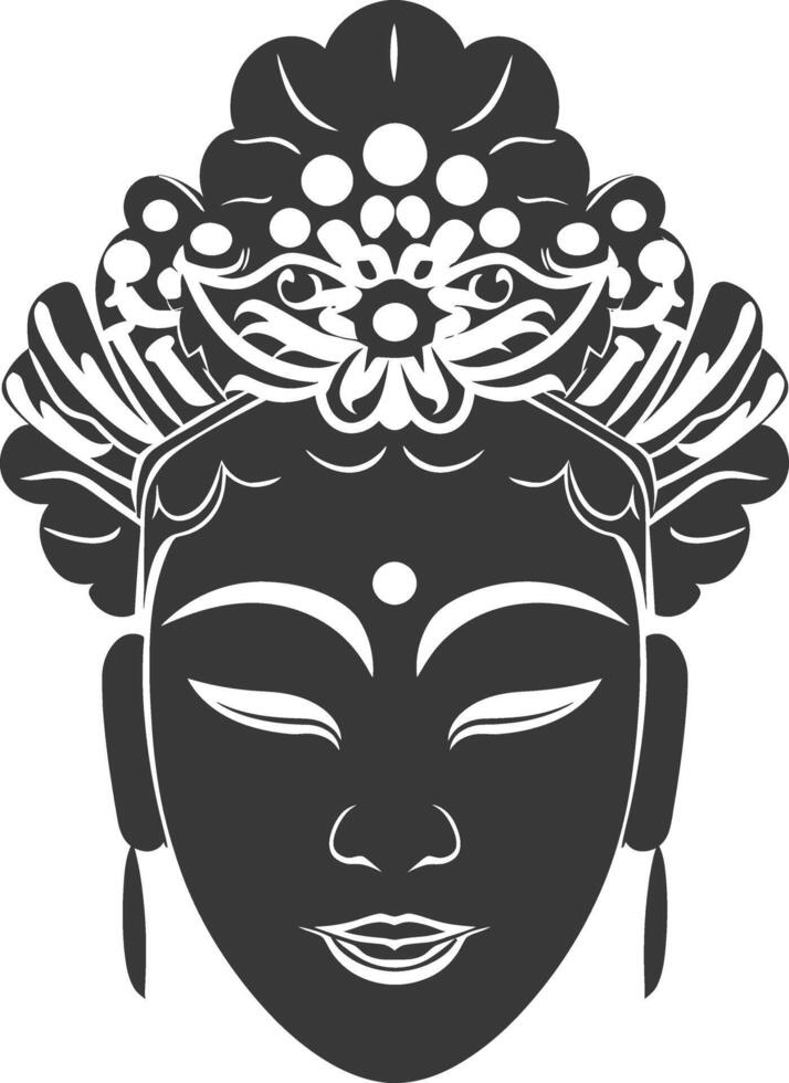 AI generated Silhouette Japanese Traditional Mask black color only vector