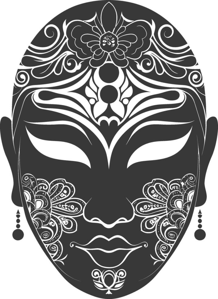 AI generated Silhouette Japanese Traditional Mask black color only vector