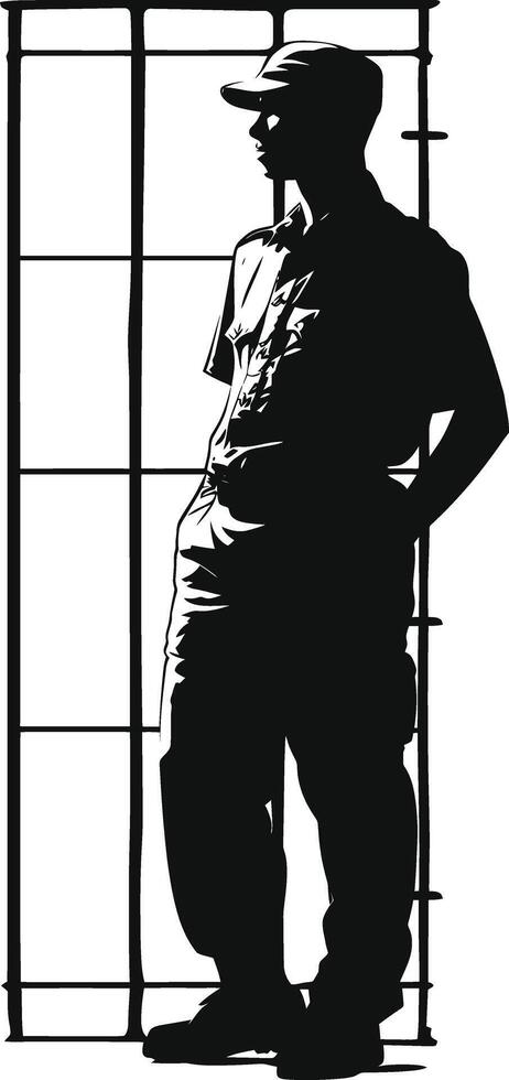 AI generated Silhouette prisoner in jail black color only full body vector