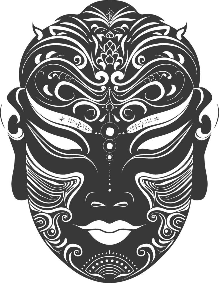 AI generated Silhouette Japanese Traditional Mask black color only vector