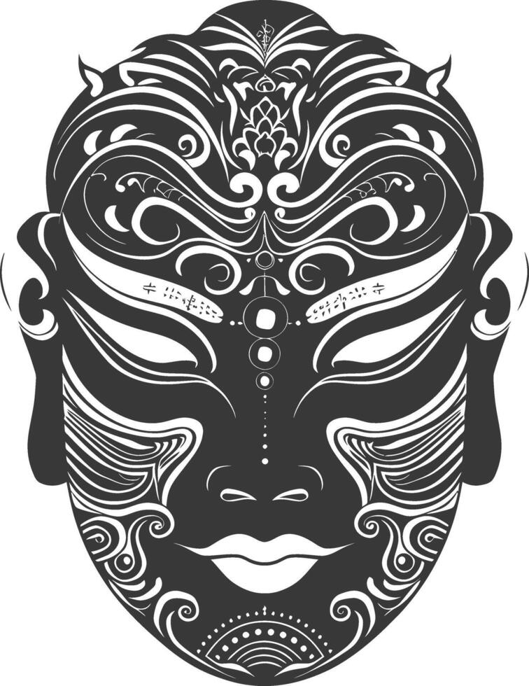 AI generated Silhouette Japanese Traditional Mask black color only vector