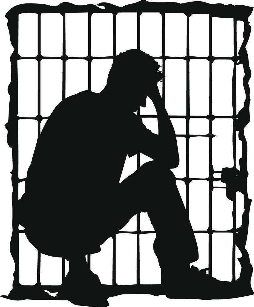 AI generated Silhouette prisoner in jail black color only full body vector